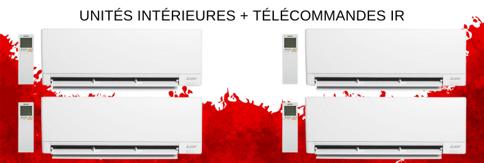 Composition du pack quadri-splits avec quatre unités intérieures AY et quatre télécommandes infrarouge